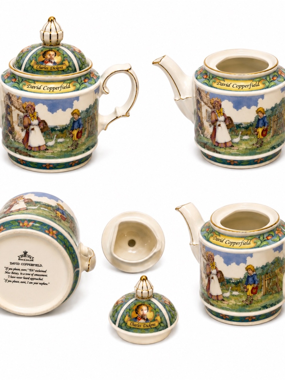 Vintage Sadler David Copperfield Charles Dickens Teapot Made in England w/ Lid